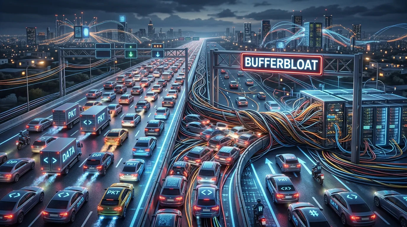 Ilustração de bufferbloat em redes de computadores