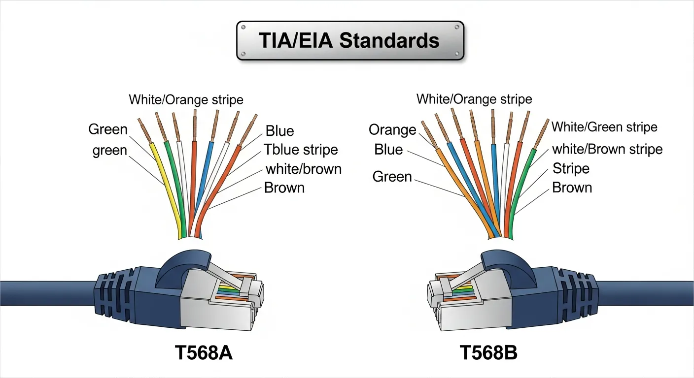 Padroes de cores T568A e T568B para crimpagem de cabos de rede