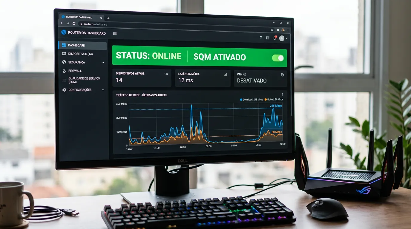 Gráficos de tráfego de rede e configuração de QoS no roteador