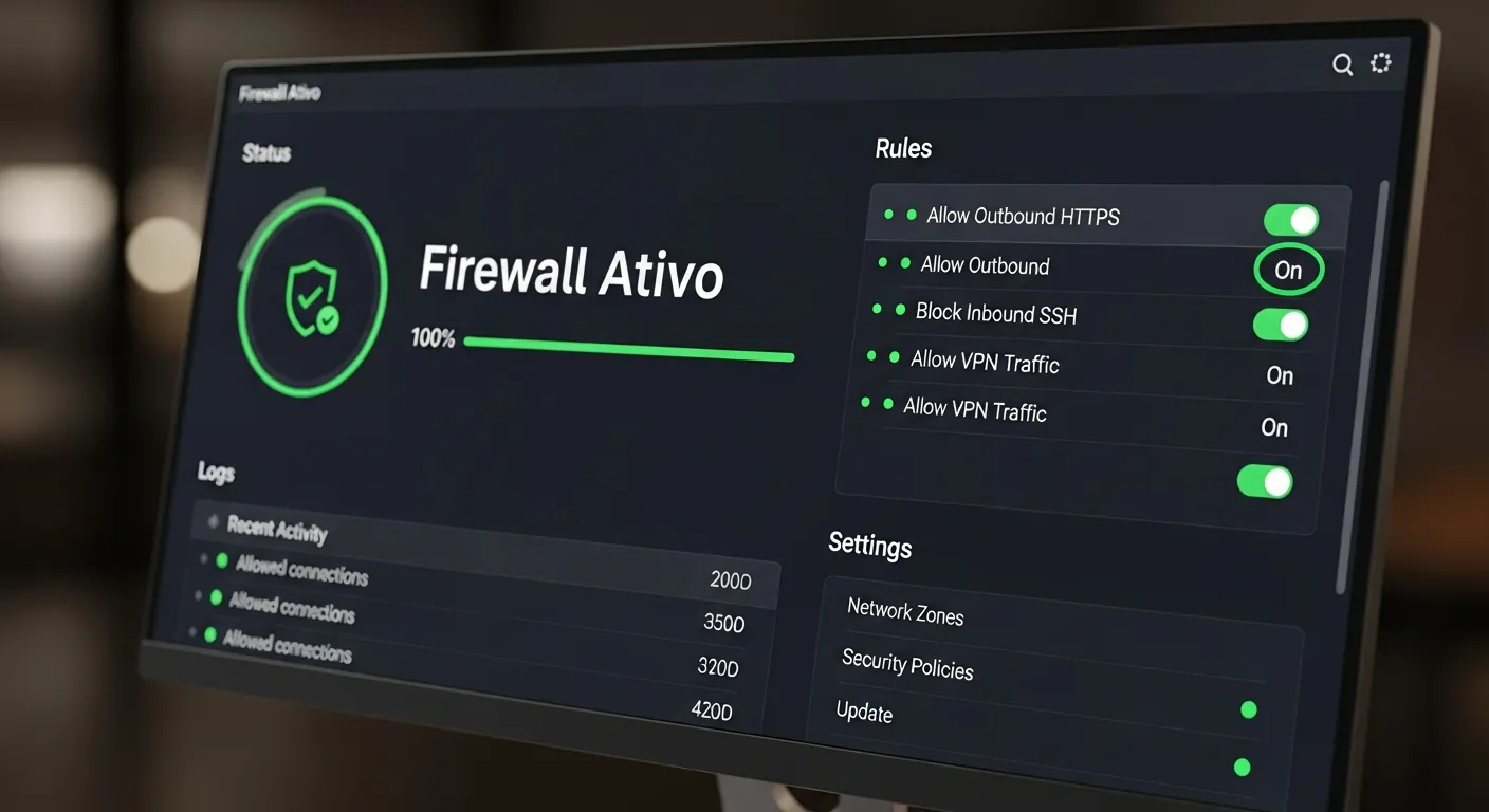 Painel de configuração de regras de firewall seguro