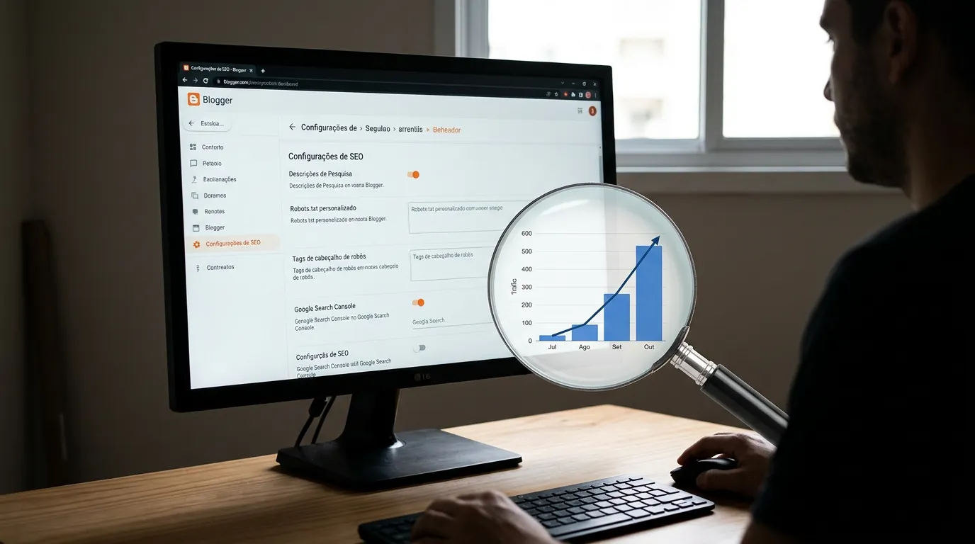 Painel de configurações do Blogger com foco em SEO