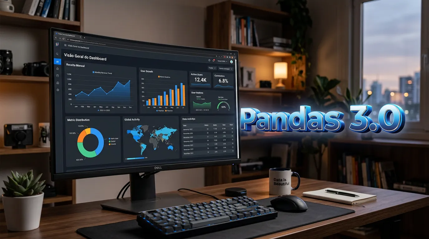 Logo do Pandas 3.0 e graficos de dados