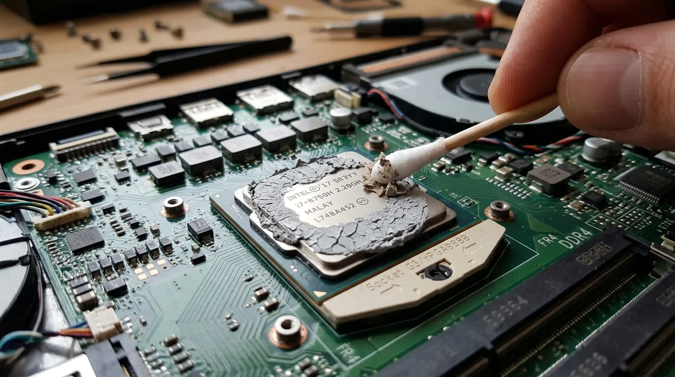 Pasta térmica ressecada no processador do notebook