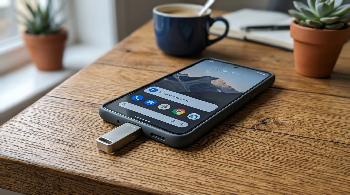 Pendrive OTG conectado ao celular para backup