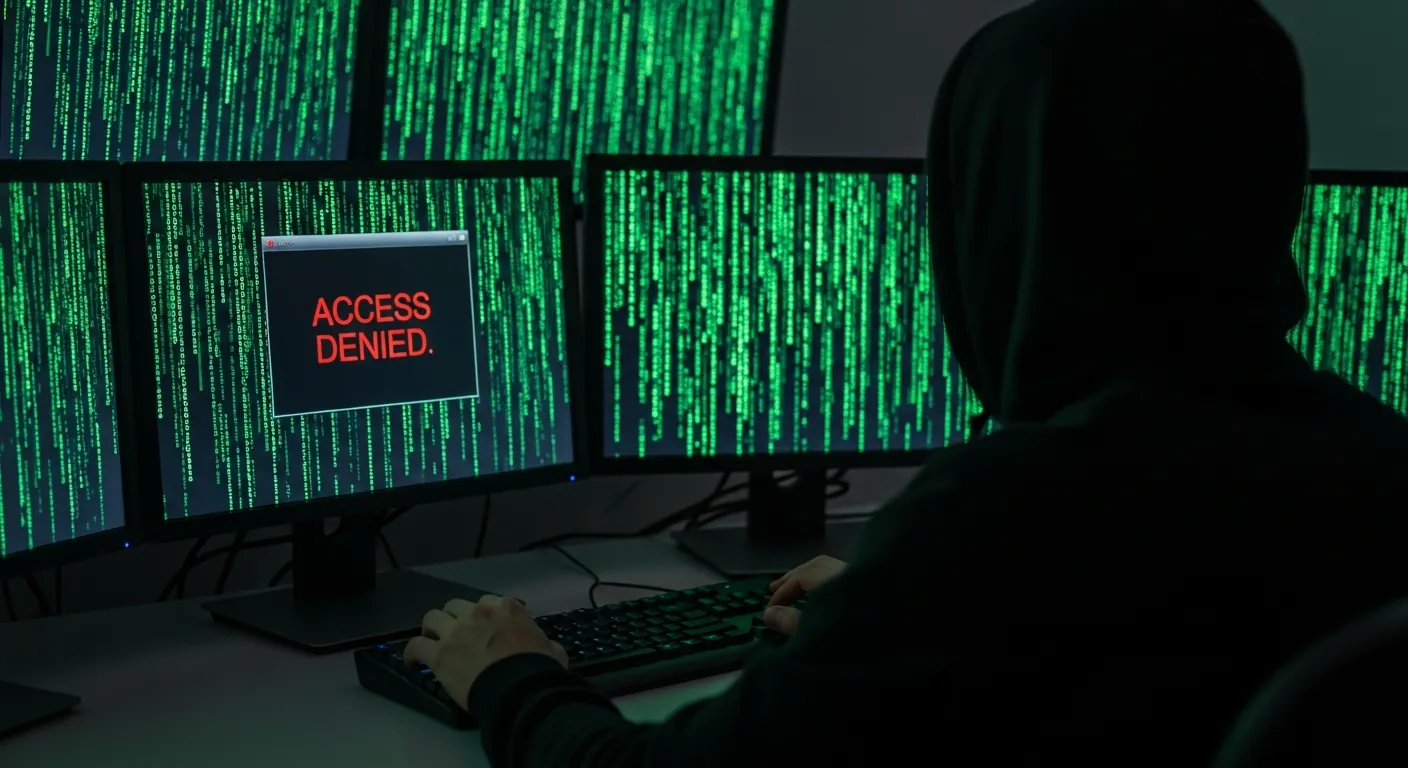 Hacker realizando pentest black box em ambiente escuro