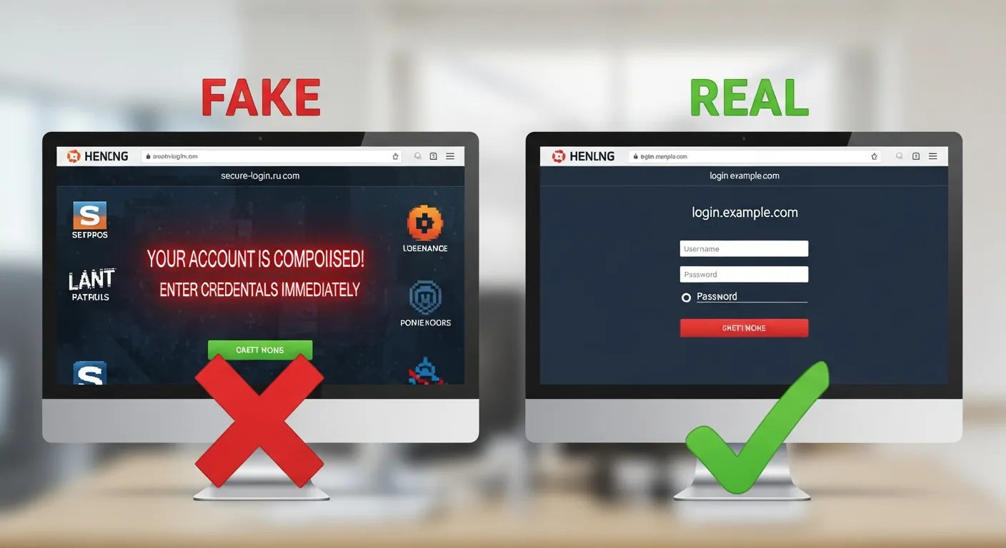 Alt Text: Comparativo de página de phishing e página real