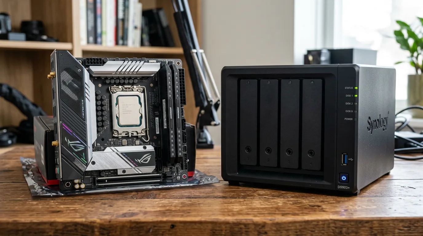 Comparativo visual entre hardware de NAS caseiro e NAS pronto
