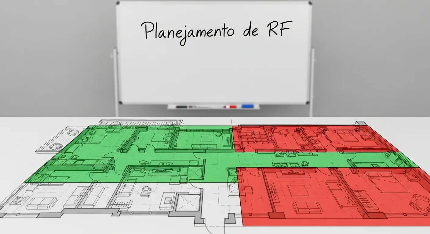 Diagrama de cobertura Wi-Fi em escritorio