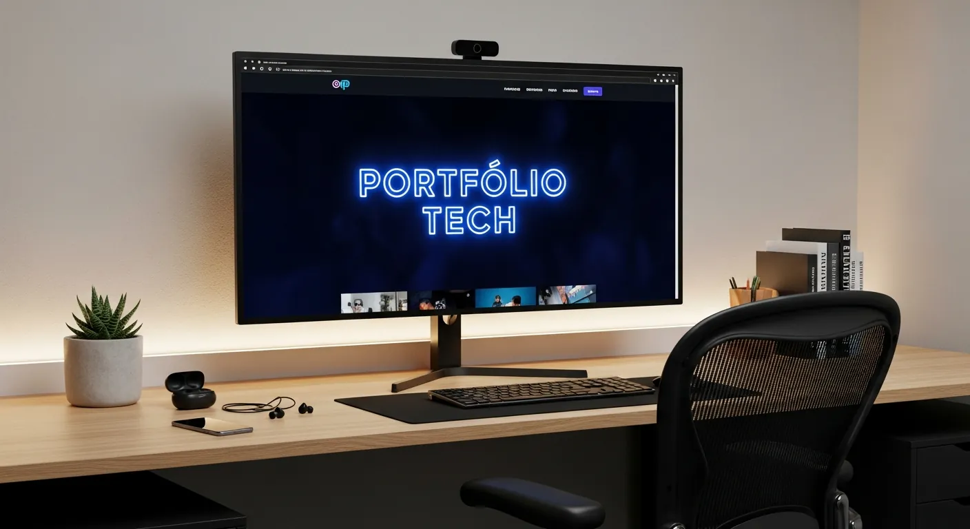 Monitor exibindo um portfólio de desenvolvedor
