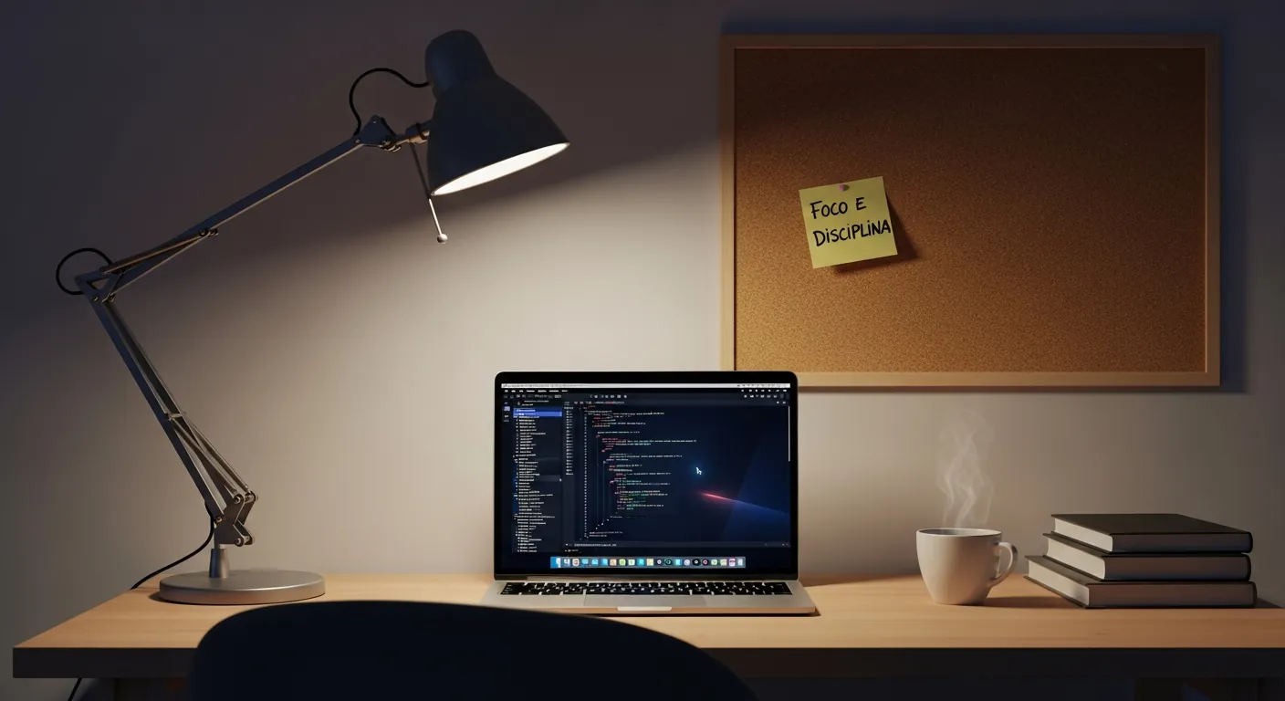 Setup de um programador autodidata estudando em casa