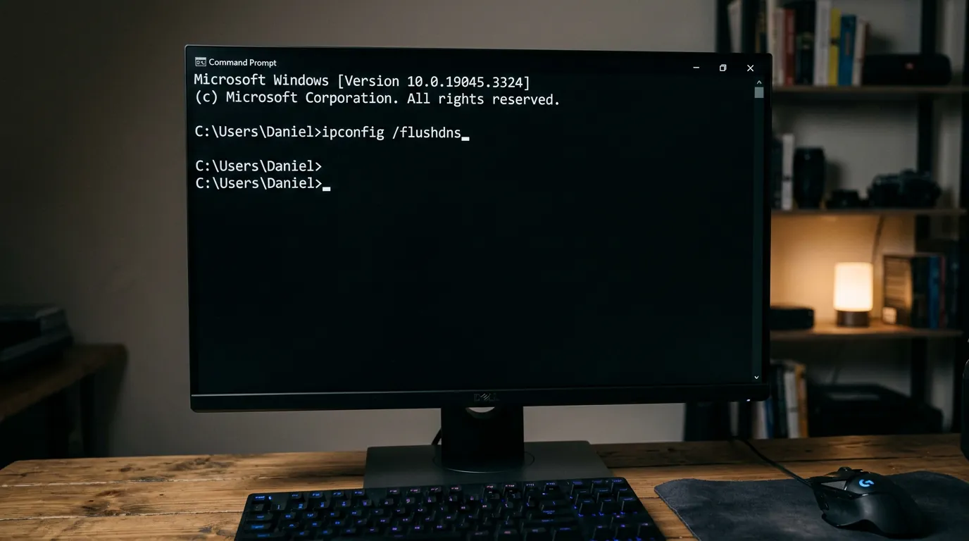 Comando ipconfig /flushdns executado no prompt de comando do Windows