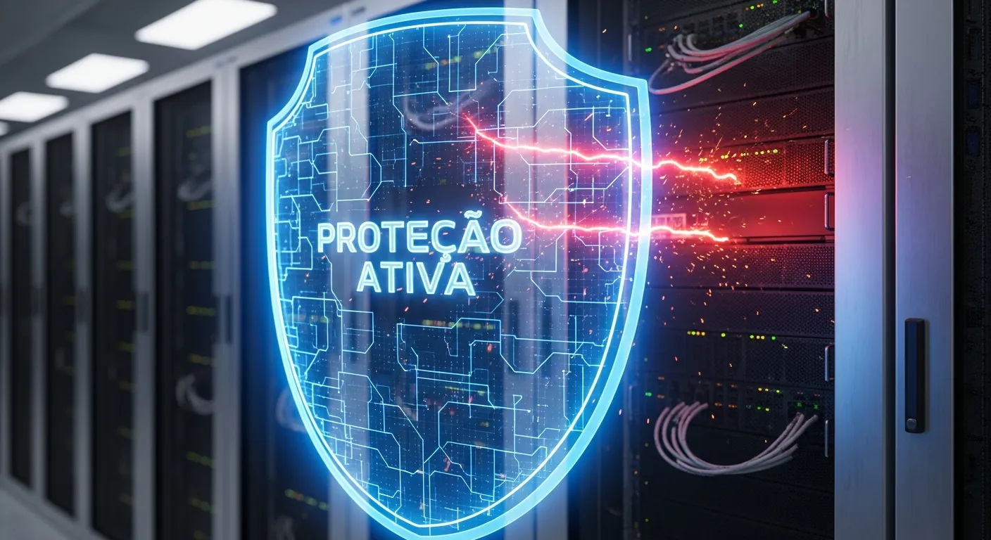 Escudo cibernético protegendo servidor de rede