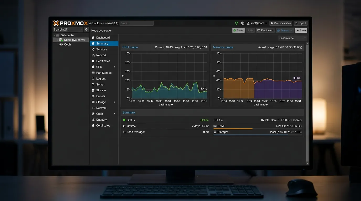 Painel de controle web do Proxmox VE