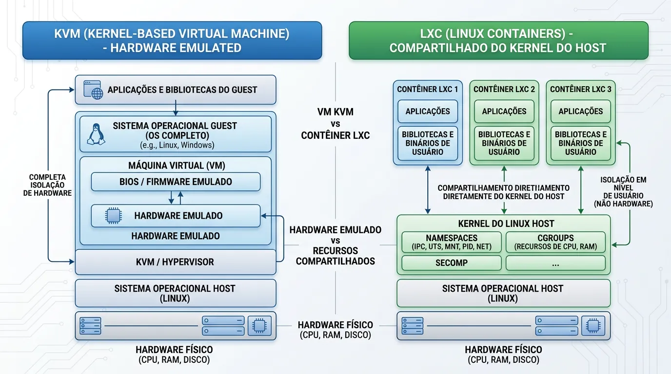 Arquitetura KVM e LXC no Proxmox