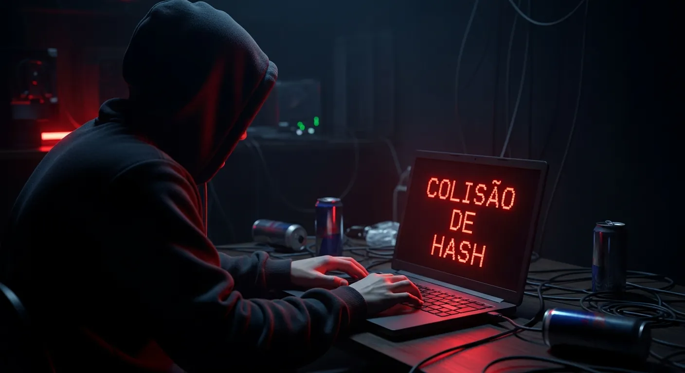 Hacker tentando quebrar hashes em um computador
