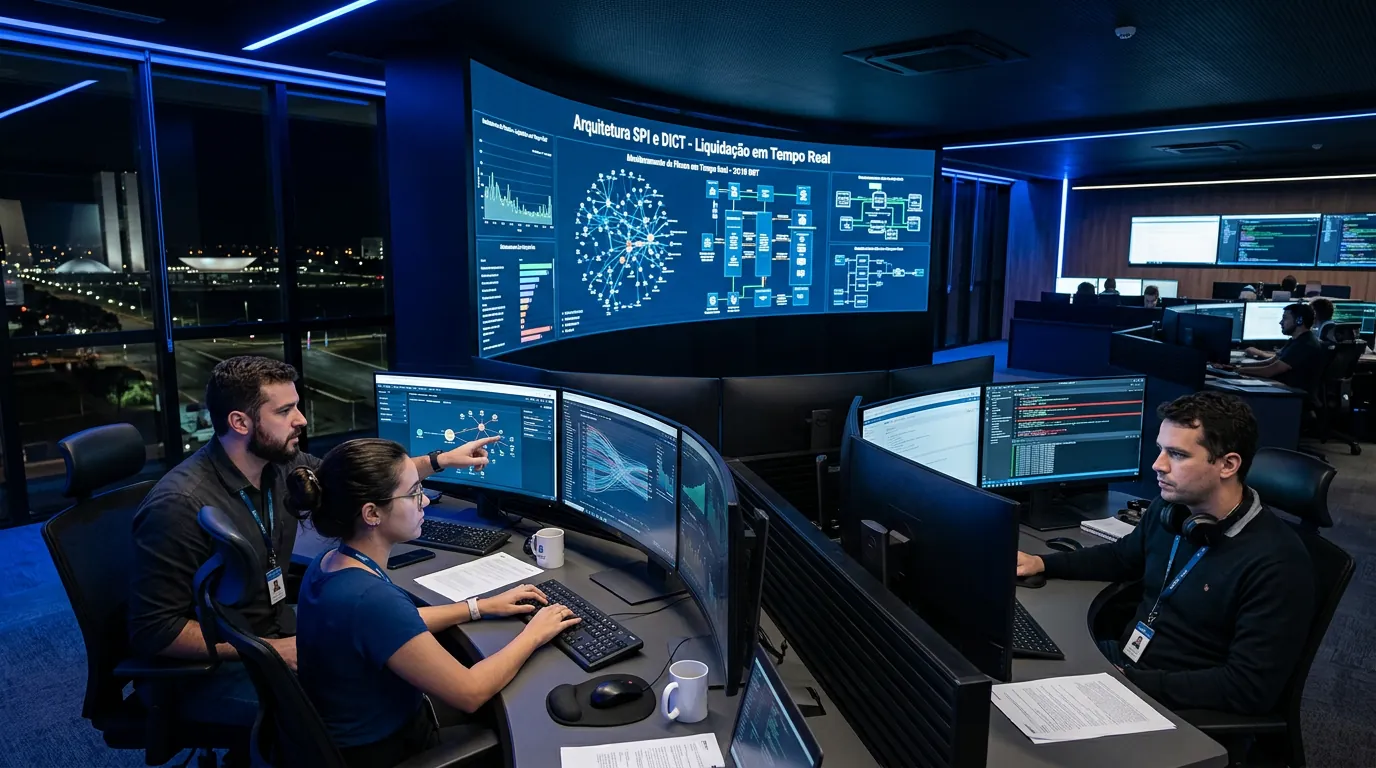 Equipe técnica monitorando a infraestrutura do Sistema de Pagamentos Instantâneos do Banco Central