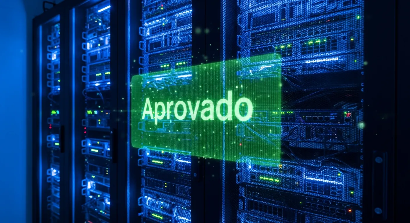 Rack de rede com holograma de aprovacao de testes