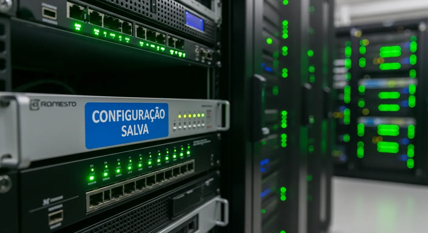 Rack de servidores com roteador configurado e salvo