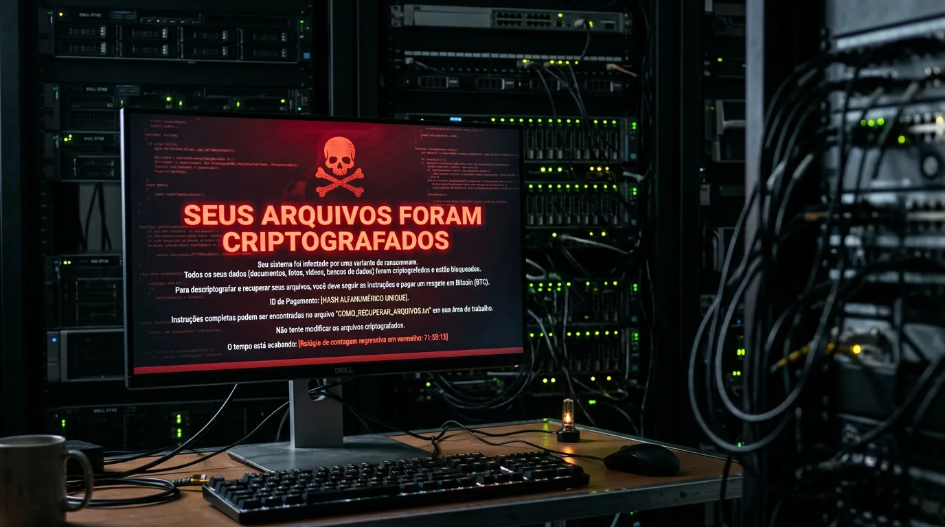 Tela de alerta de ataque ransomware