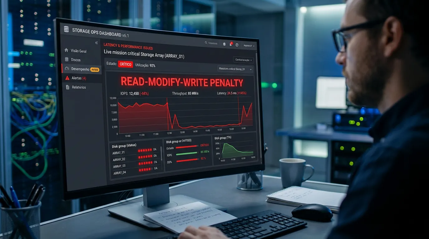 Tela de monitoramento mostrando queda de I/O por desalinhamento