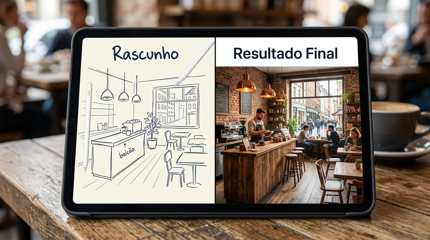 Recurso Sketch do ChatGPT transformando rascunho em foto