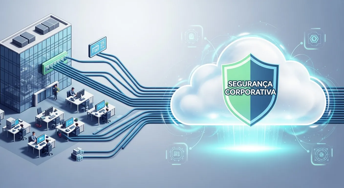 Diagrama de rede híbrida conectando escritório à nuvem segura