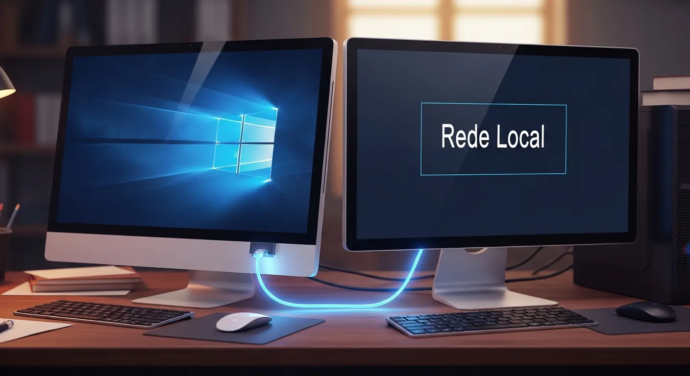 Alt Text: Dois computadores conectados em uma rede local