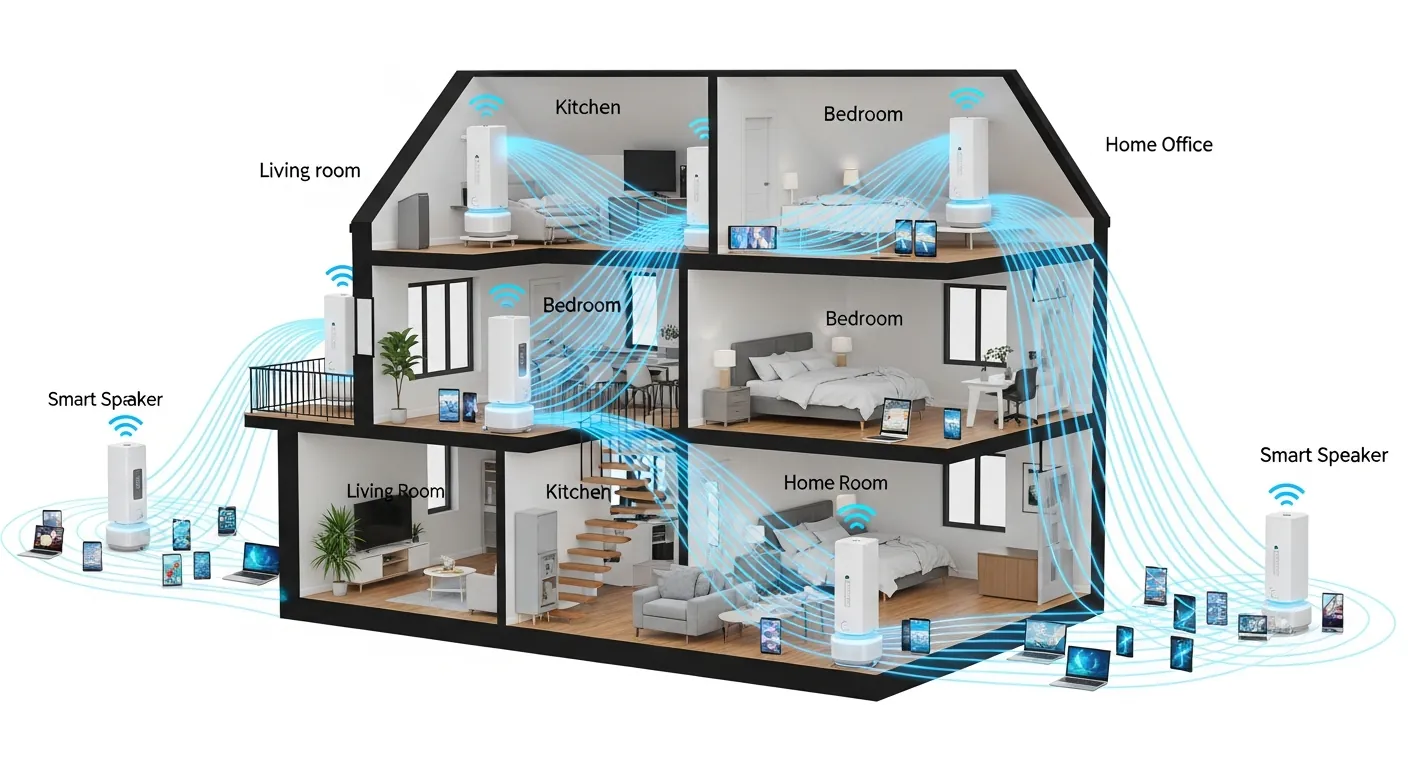 Diagrama de rede Wi-Fi Mesh em uma casa