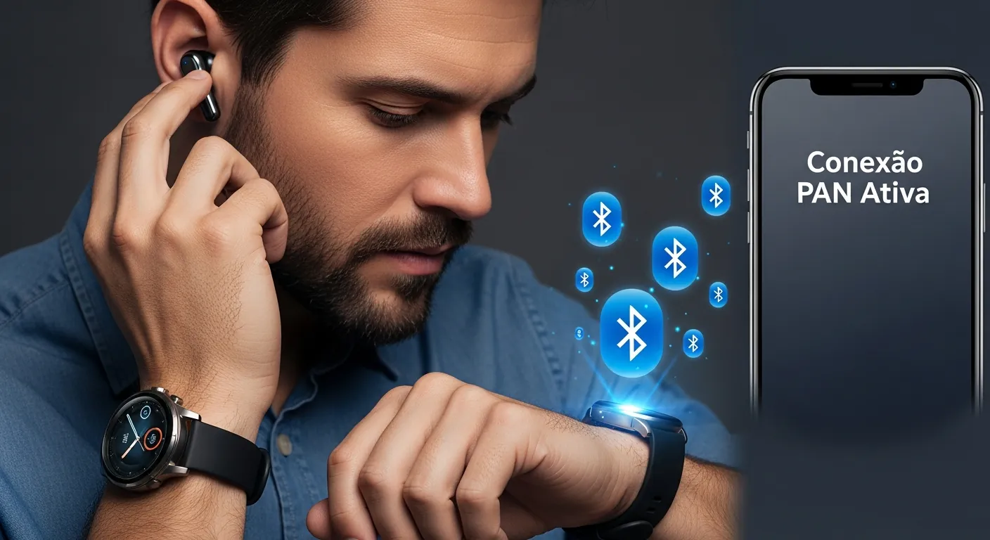 Rede PAN conectando dispositivos pessoais via Bluetooth