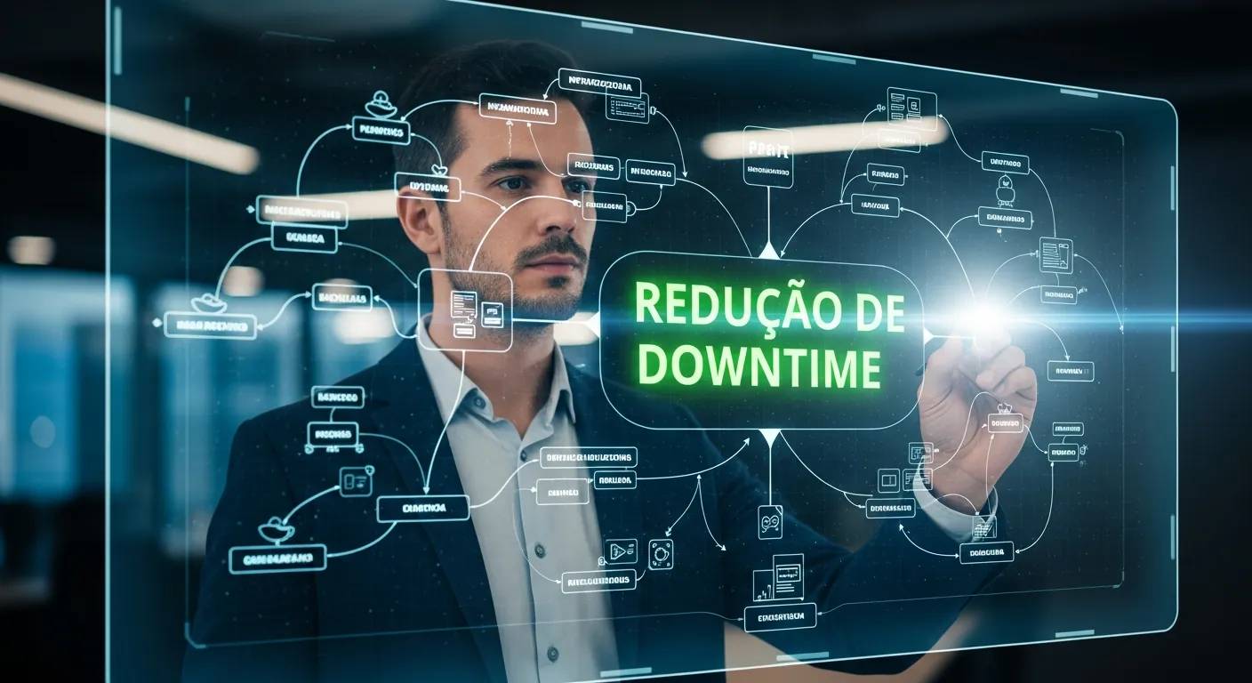 Profissional de TI analisando documentação para reduzir downtime
