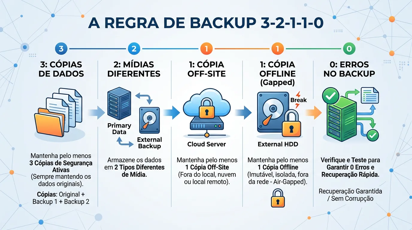 Diagrama da regra 3-2-1-1-0 para backup corporativo