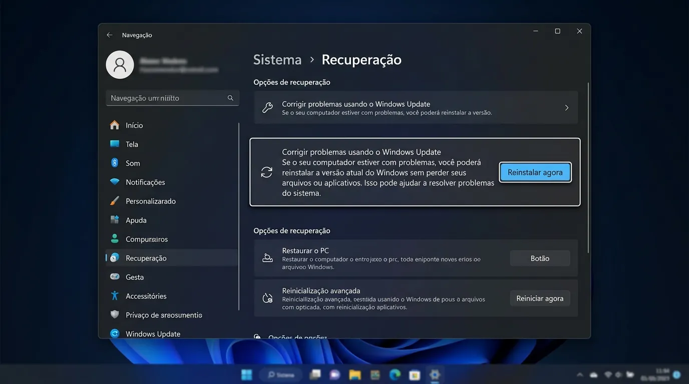 Opção Reinstalar agora na recuperação do Windows 11
