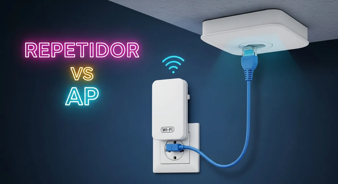 Comparação visual entre repetidor de tomada e access point de teto