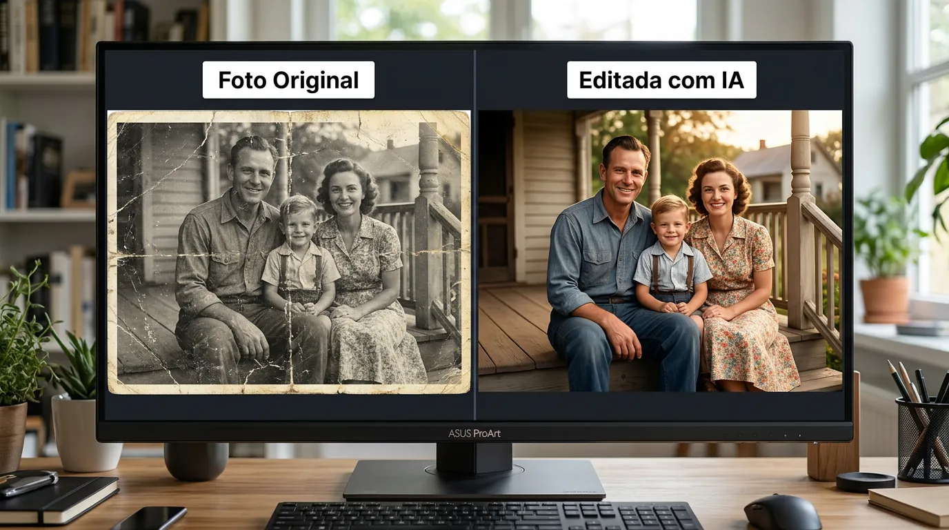 Exemplo de restauração de foto antiga usando o Nano Banana no Google Gemini