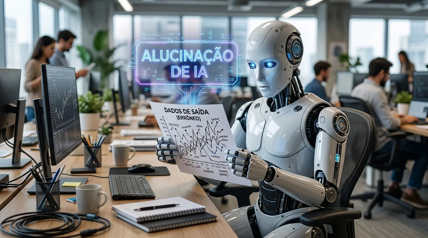 O que é alucinação de IA ilustrado por um robô confuso