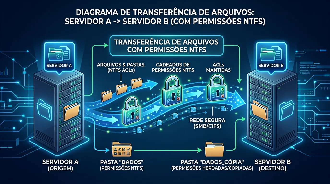 Diagrama de transferência de permissões NTFS via Robocopy