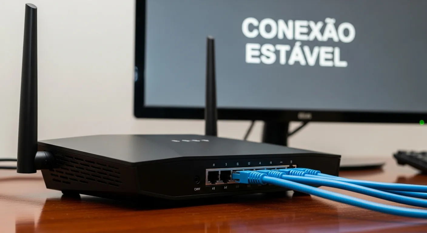 Cabo de rede conectado ao roteador Ethernet