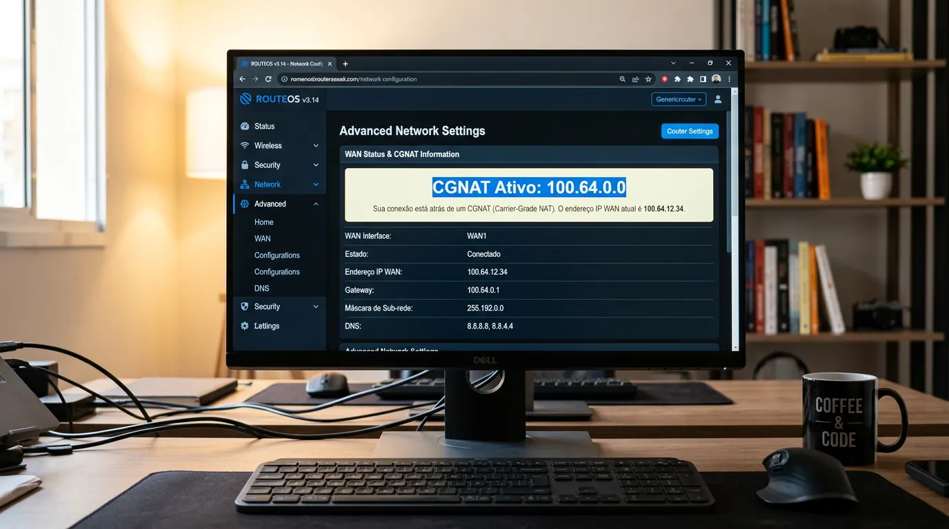 Interface de roteador mostrando conexão CGNAT