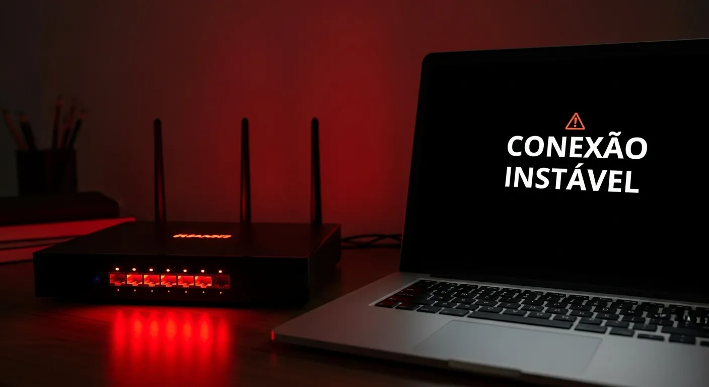 Roteador sinalizando internet caindo