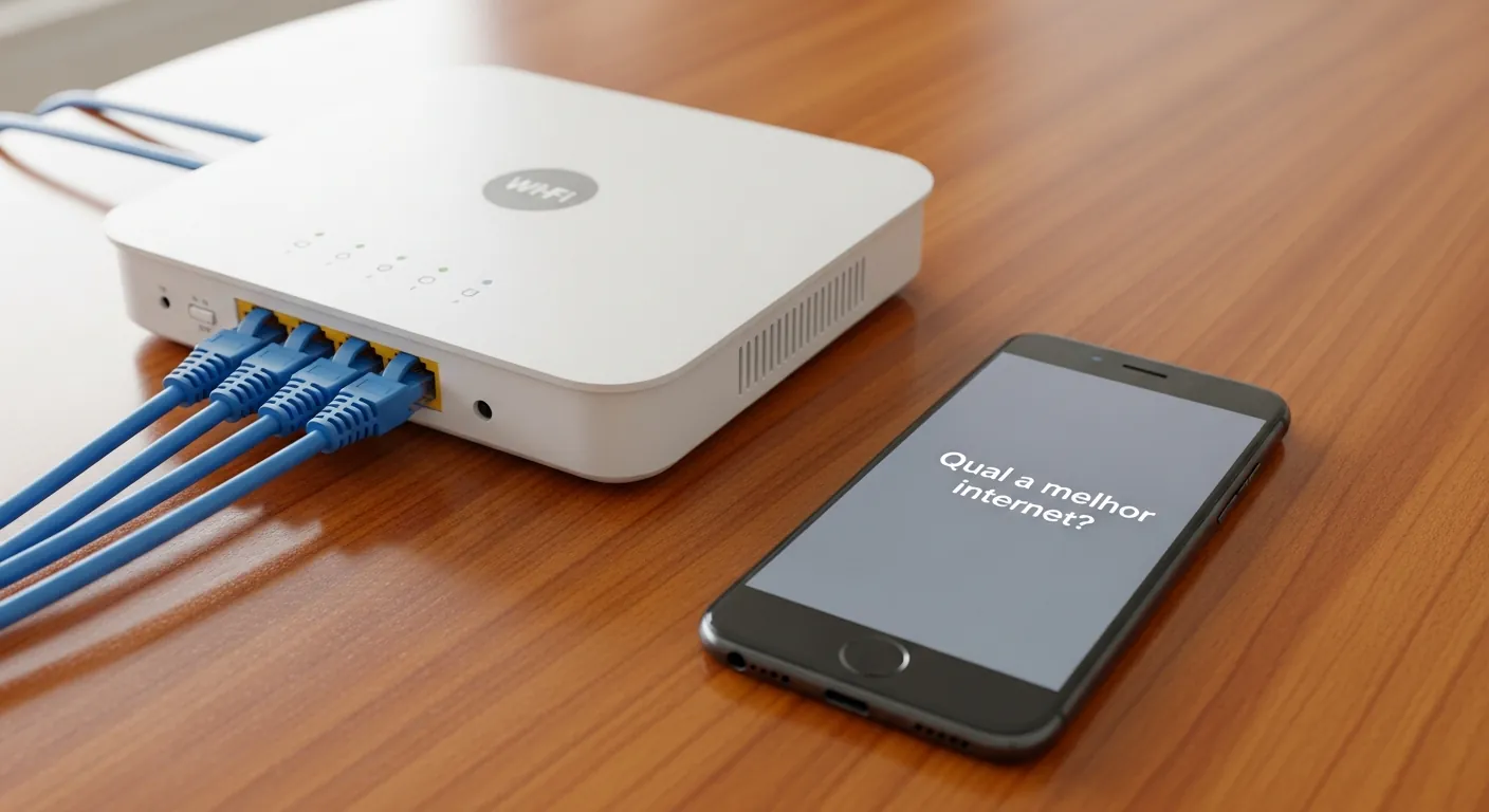 Roteador de internet e smartphone comparando conexões