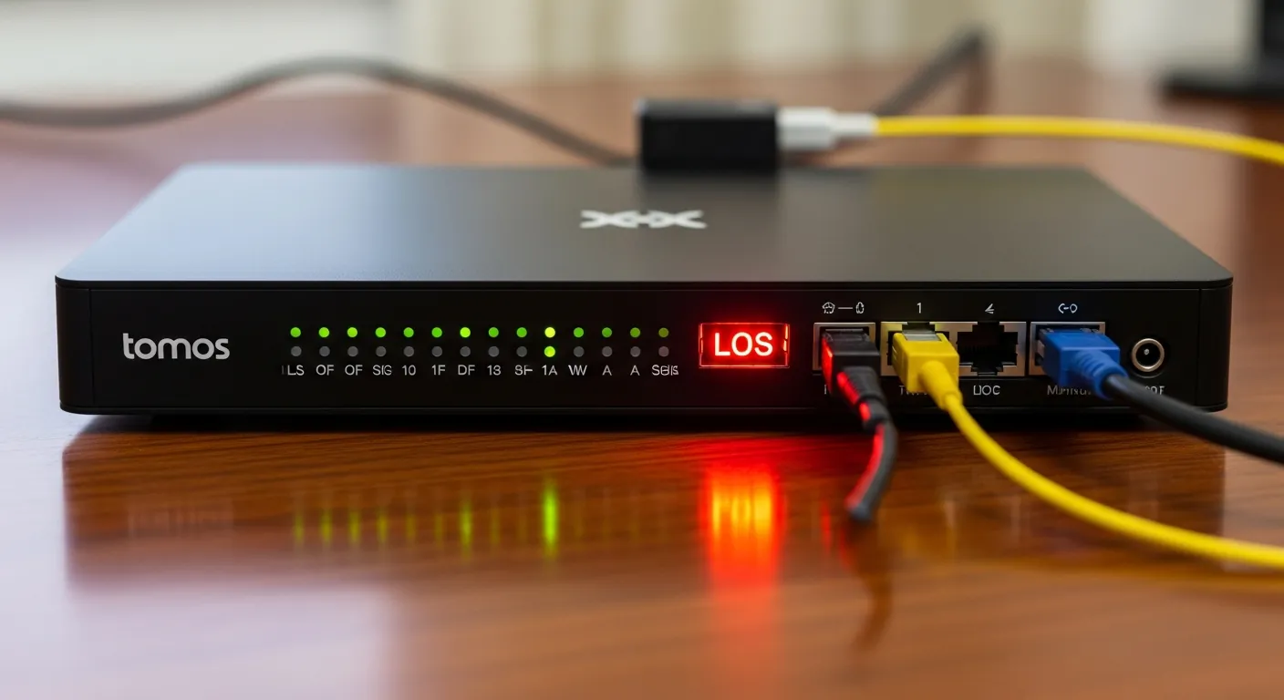 Luz vermelha no roteador indicando falta de internet