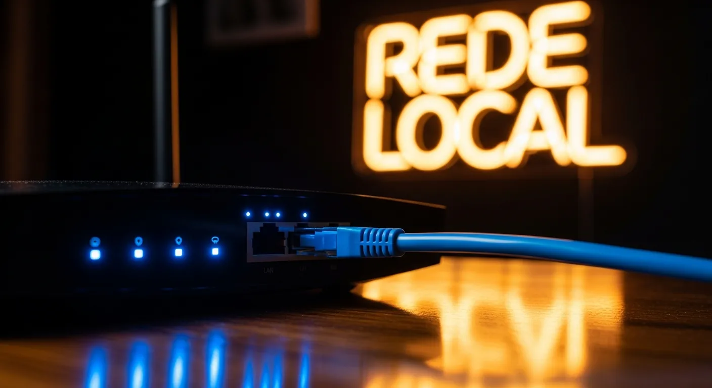 Roteador com cabo de rede para configuração de IP fixo