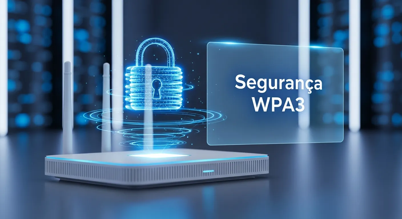 Roteador com cadeado digital simbolizando segurança WPA3