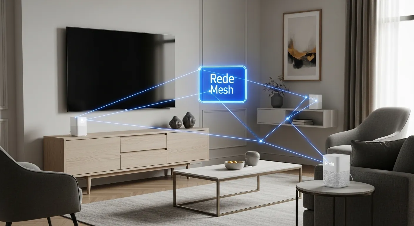 Sistema de roteadores mesh distribuídos pela sala
