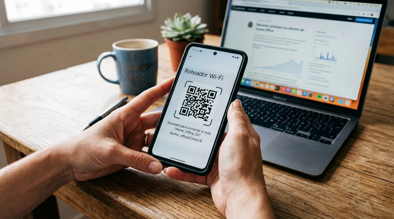 Menu de configuração do Roteador Wi-Fi e código QR no celular Android
