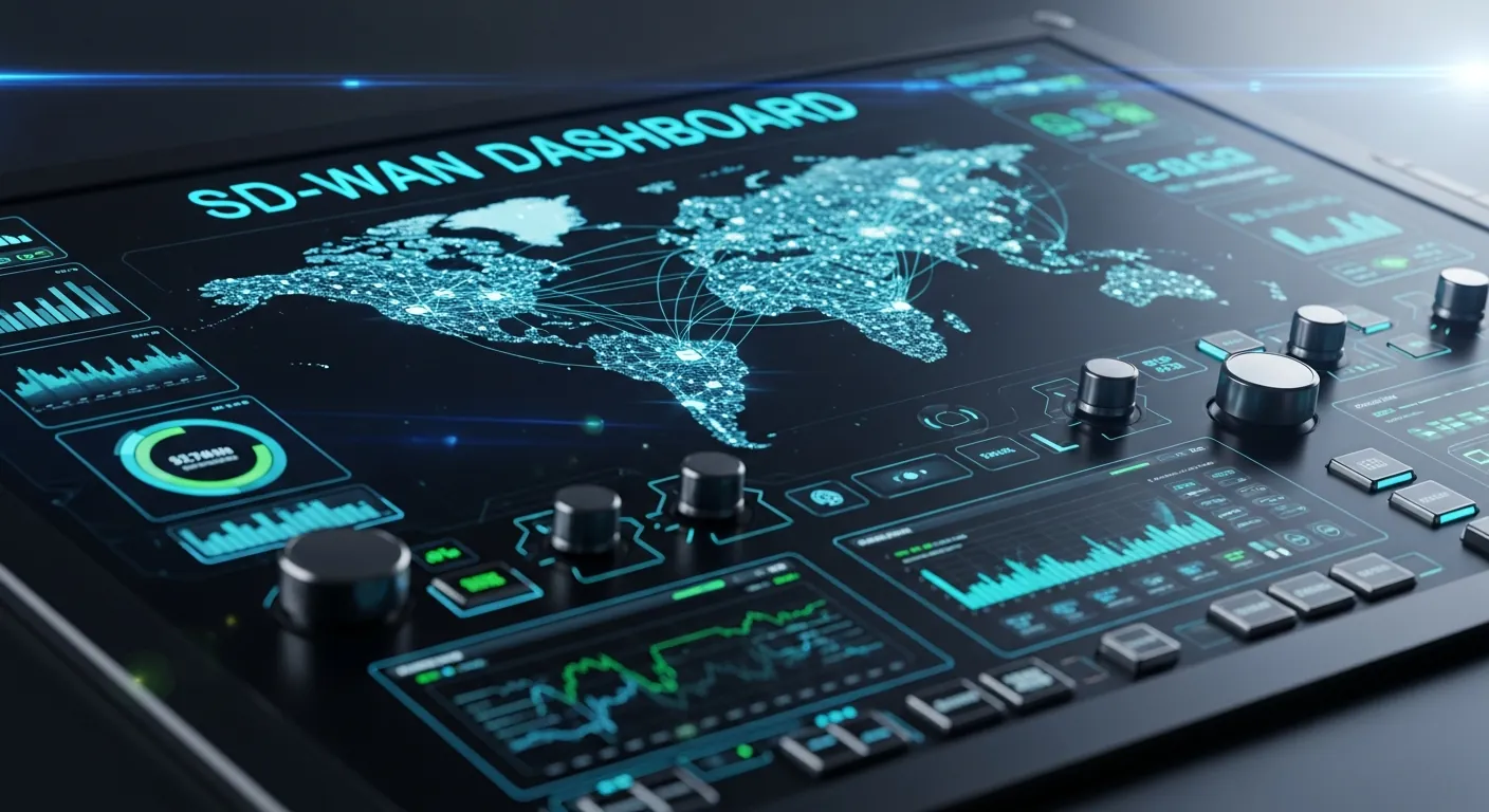 Painel de controle de orquestração SD-WAN mostrando conectividade global