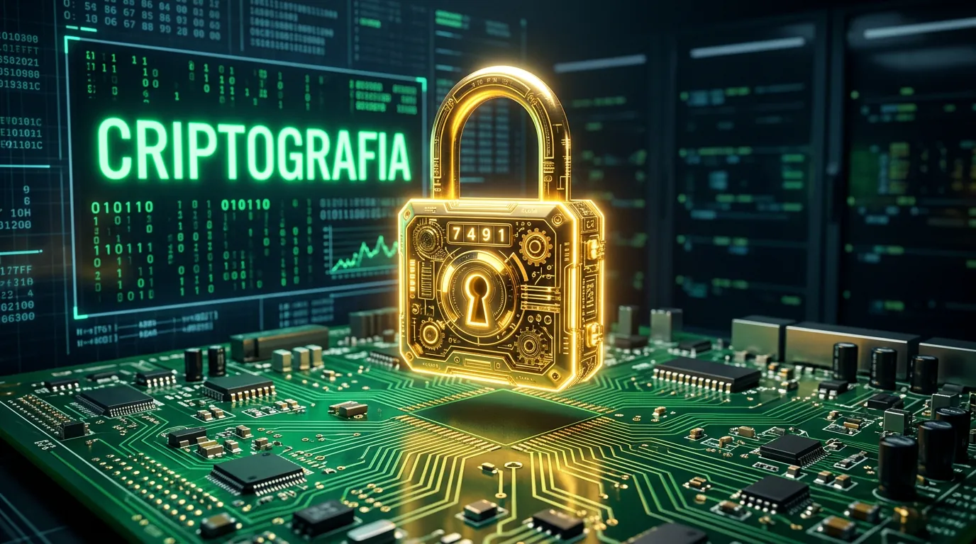 Cadeado digital representando segurança e criptografia de rede