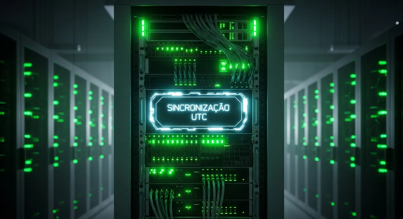 Servidor de tempo em um Data Center sincronizando dados UTC