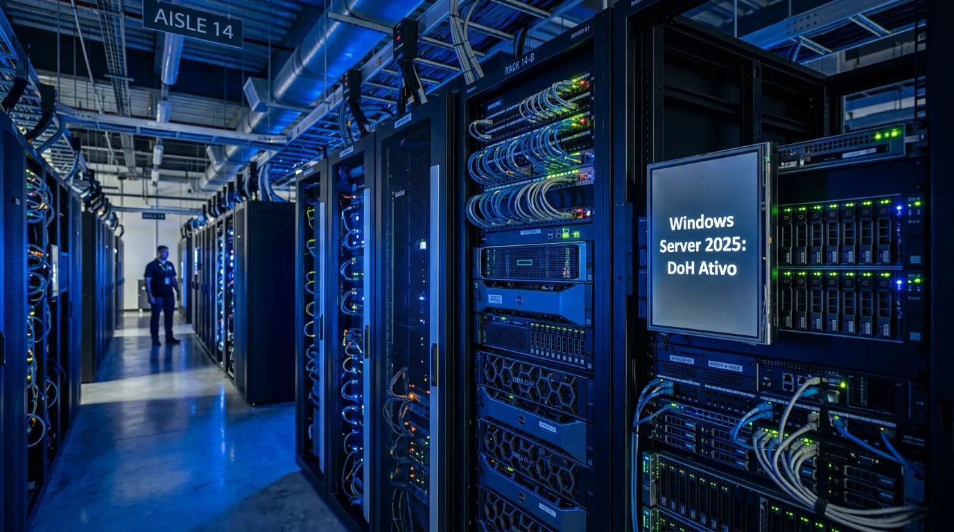 Servidor corporativo executando Windows Server 2025 com DNS over HTTPS