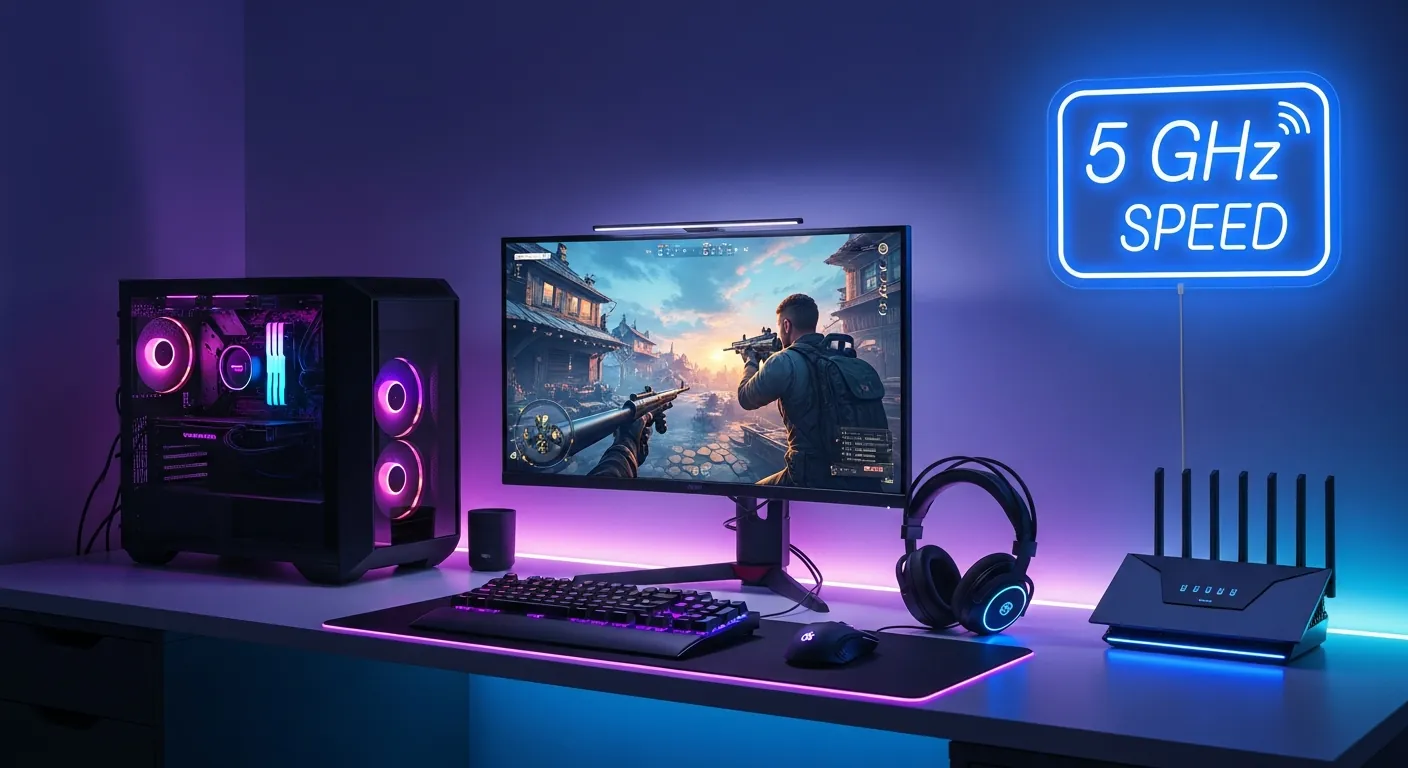 Setup gamer conectado à rede 5 GHz